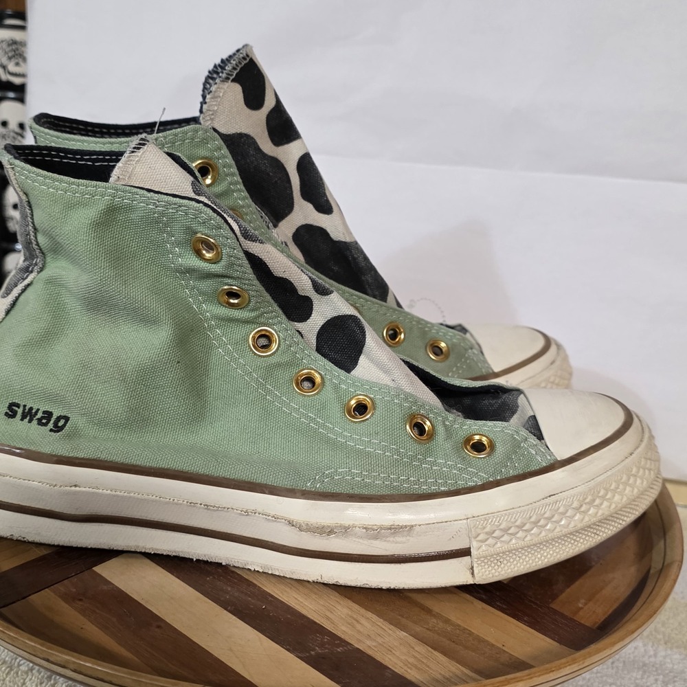 Converse Chuck Taylor All Star High Custom Green Cow 6 Mens Women's 8 No Laces - Picture 9 of 16